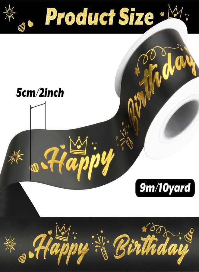 Homakover Happy Birthday Ribbon Birthday Decorations Gift Box Wrapping, Glitter Black Satin Ribbon for Crafts, Banner Making and Cake Decor, 2 Inch x 10 Yards - Image 3